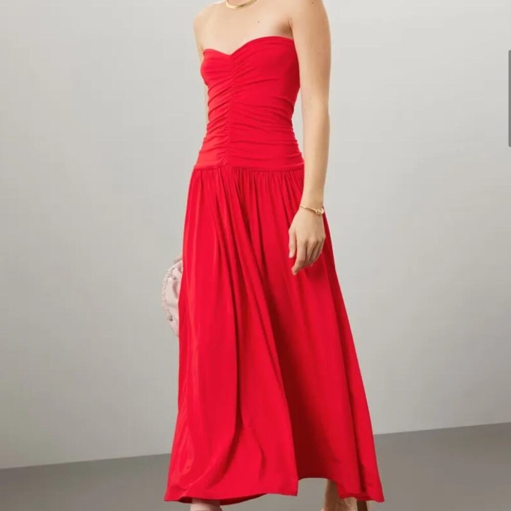 Rosetta Getty Red Strapless Ruched Dress Size 4